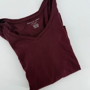 American Eagle Soft Sexy Plush Burgundy V Neck Long Sleeve Top Shirt XS